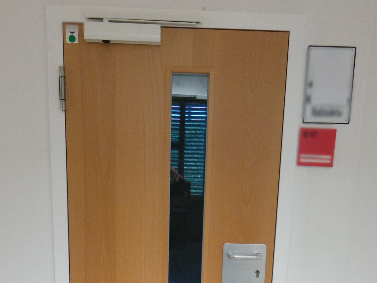 Instandgesetzte Tür mit intaktem Obentürschließer und sauberem Falz